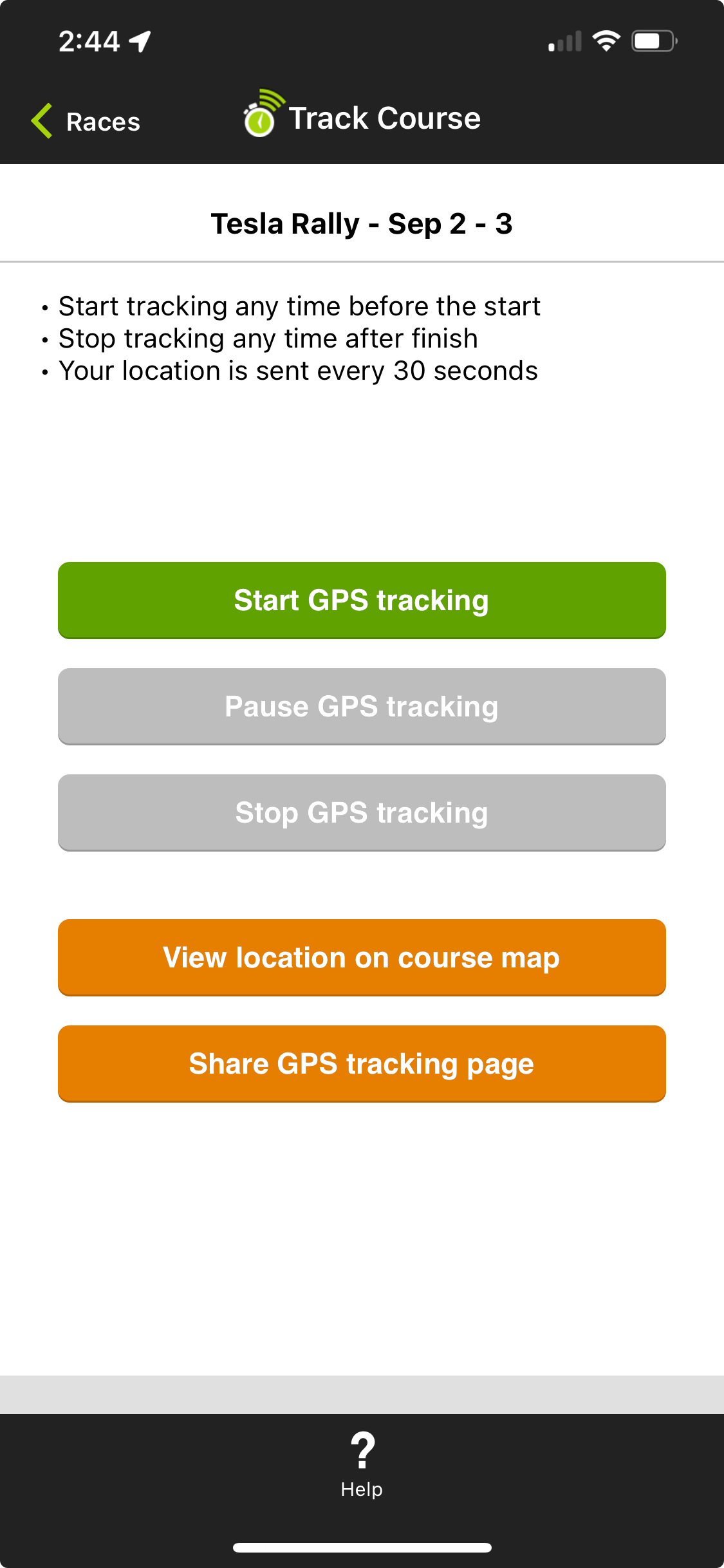 Webscorer app GPS tracking